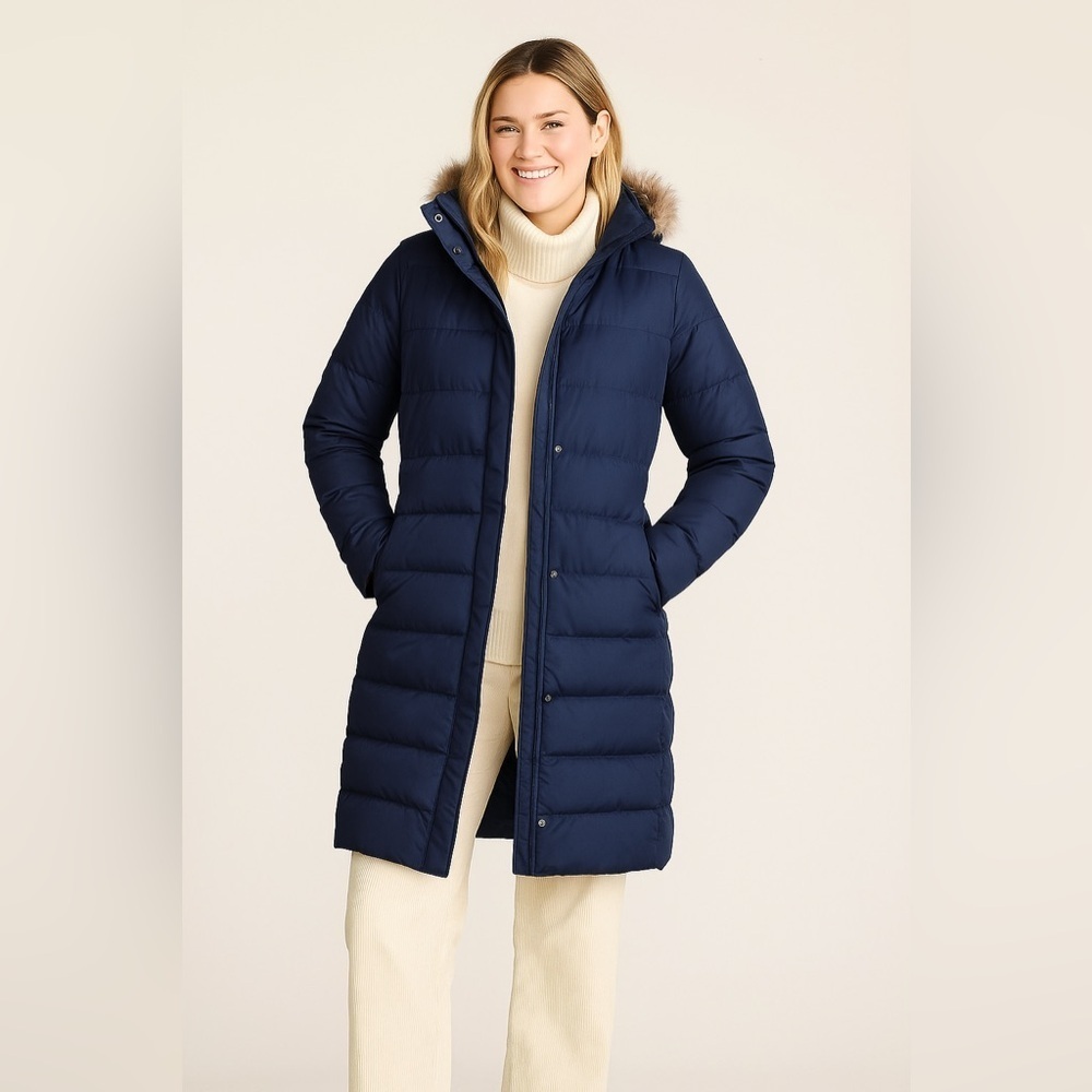 Lands’ End Women's 600 Down Winter Long Coat With Hood in Navy